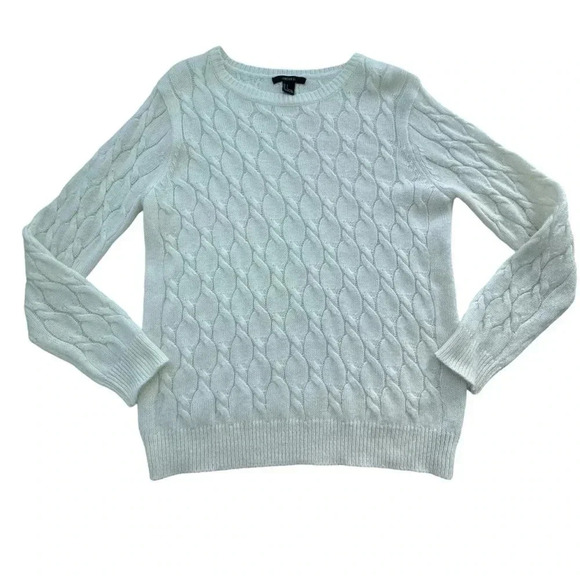 Tops - Women Pullover Sweater large L White Cream Rabbit Hair-Wool Cable Knit